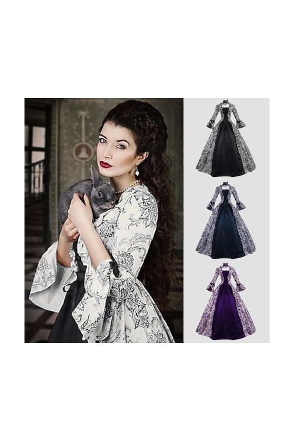 KBOPLEMQ Vêtements médiévaux pour femme - Style victorien - Renaissance - Manches courtes - Robe de princesse - Robe médiéval