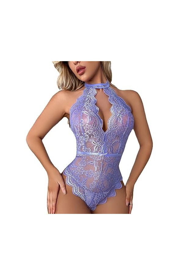 ZTIANEF Front ouvertSexy décolleté Sexe Hors de l’épaule Maison Lingerie, Violet, S