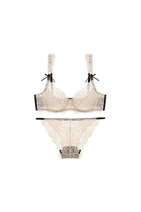 YLISHI Ensemble soutien-gorge et culotte sexy en dentelle transparente fine, Brown, 100D