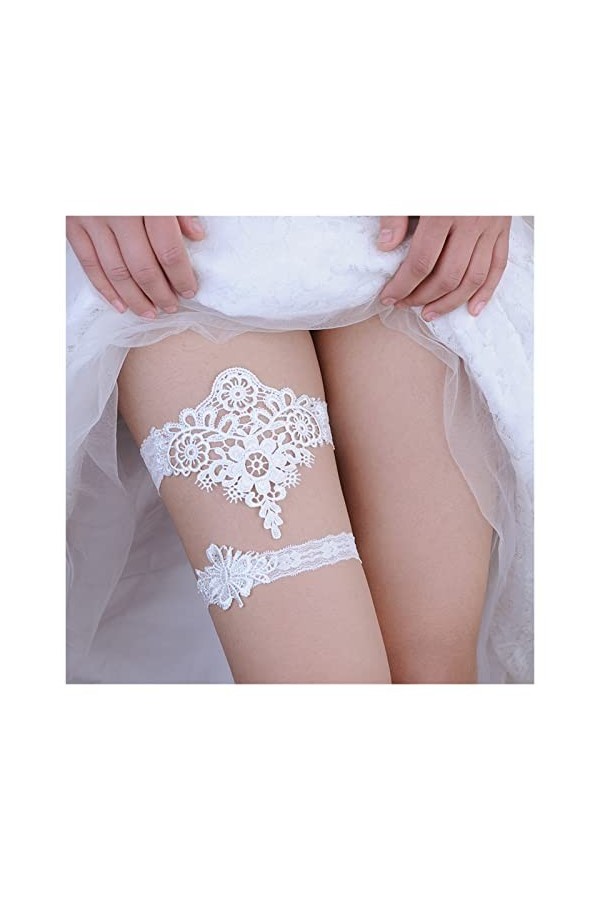 COLIFAS Jarretière en Dentelle de mariée Ceinture de Mariage Jambes Anneau Harnais Femmes jarretière Couleur : Blanc Blanc