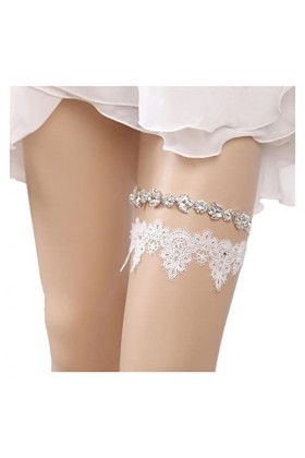 COLIFAS Jarretière de Mariage Strass Broderie Fleur Dentelle Cuisse Jarretière Ruban Bowknot Élastique Jambe Anneau Boucle C