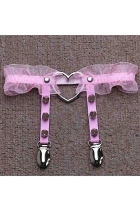 NYZABDL Taille Porte-Jarretelles Dames Sexy Pêche Coeur Porte-Jarretelles Discothèque Bar en Cuir Rivet Jambe Circonférence J