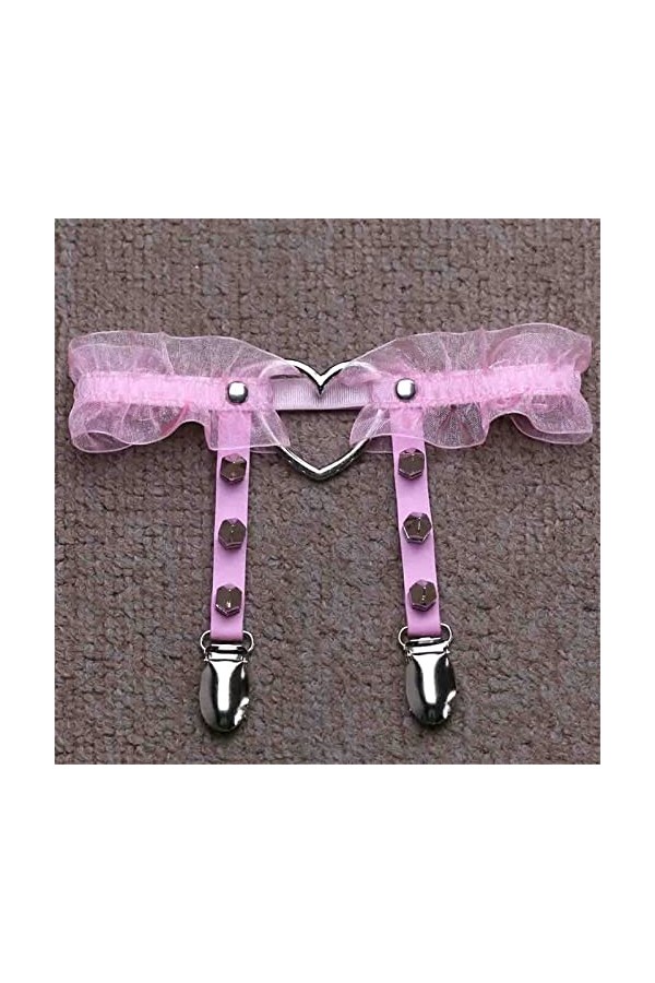 NYZABDL Taille Porte-Jarretelles Dames Sexy Pêche Coeur Porte-Jarretelles Discothèque Bar en Cuir Rivet Jambe Circonférence J