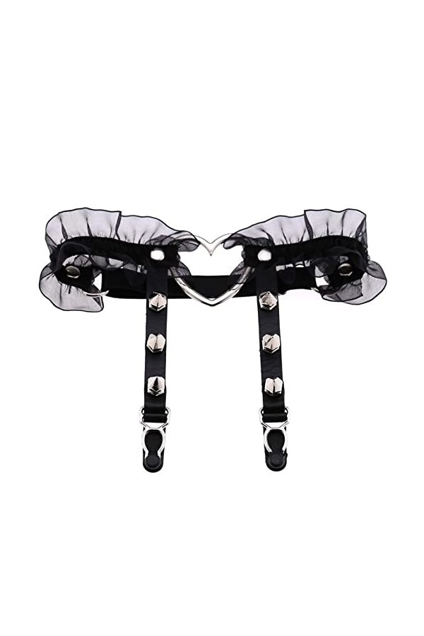 NYZABDL Taille Porte-Jarretelles Dames Sexy Pêche Coeur Porte-Jarretelles Discothèque Bar en Cuir Rivet Jambe Circonférence J