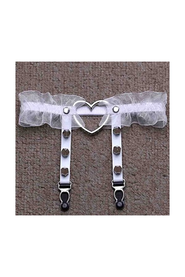 NYZABDL Taille Porte-Jarretelles Dames Sexy Pêche Coeur Porte-Jarretelles Discothèque Bar en Cuir Rivet Jambe Circonférence J