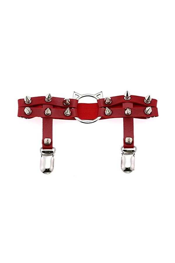 NYZABDL Taille Jarretière Ceinture Punk Gothique Personnalité Chat Chat Tête en Cuir À La Main Rivet Hip-Hop Jambe Anneau Pie
