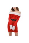Mini robe de Noël sexy avec épaules dénudées et manches longues Motif Père Noël Rouge