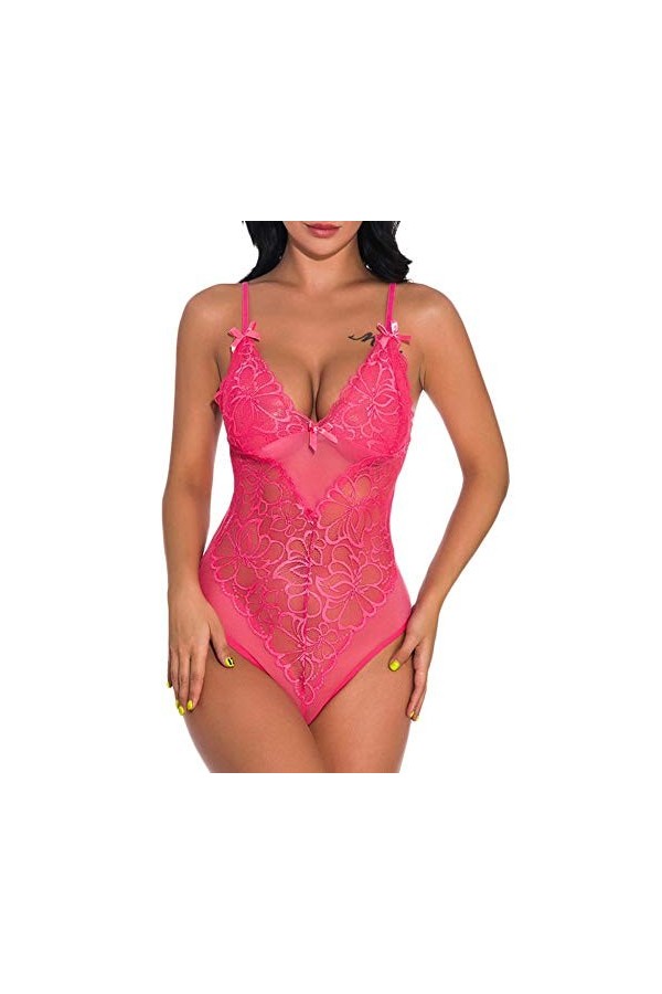 KSDFIUHAG Sexe Et Sensualité Lingerie Sexy Dentelle Lingerie Femmes Babydoll Teddyy Érotique Col en V Arc Perspectivey sous-V
