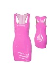 Fovolat Robe Scintillante Rose - Robe débardeur en Cuir Scintillante sans Manches | Encolure Wrap Bodycon Backless Corset Dre