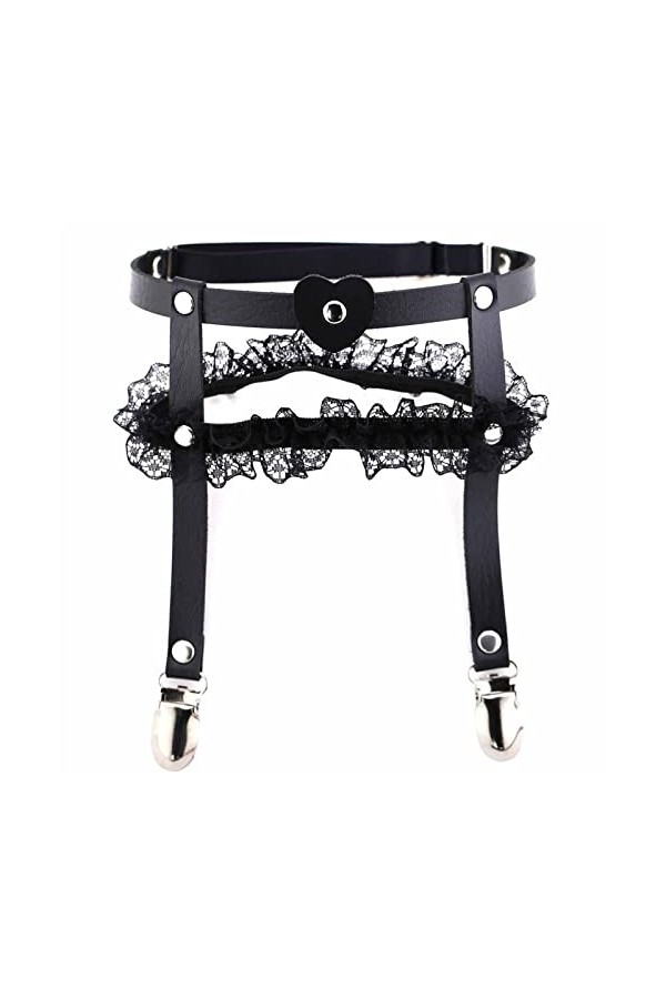 Punk Jarretière Sexy Sexy Dentelle Cuir Pêche Cœur Amour en Forme de Cœur Porte-Jarretelles Anneau de Jambe de Mariée Accesso