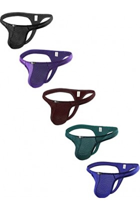 iKingsky Hommes Tanga Sexy Taille Basse Renflement Thong Sous-vêtements T-Back Caleçon pour Hommes, Lot de 5, S