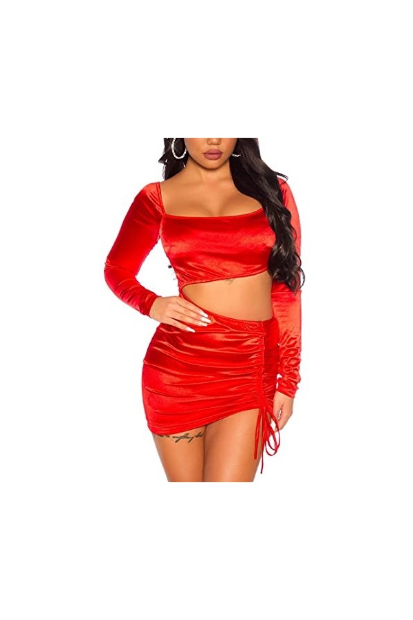 Koucla Mini robe en satin brillant à manches longues avec coupe sexy et fronces - Noir - Small