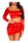 Koucla Mini robe en satin brillant à manches longues avec coupe sexy et fronces - Noir - Small