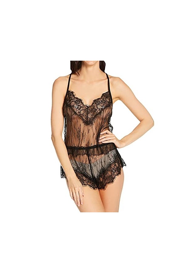 Dreamgirl Delicate Floral Lace Camisole & Short Set Corsage, Schwarz, S Femme