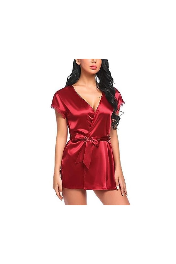 Lingerie Sexy pour Femmes,&nbsp;&nbsp;Cardigan en Satin de Soie glacée, Pyjama de Maison, Ensemble érotique