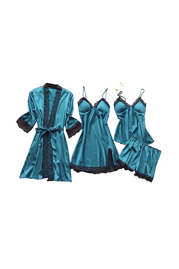 YpingLonk Sleepwear Silk Femmes Nightdress Dentelle Robe Robe Pyjama Set Lingerie Lingerie Homme Sexy Hot Blue, XL 