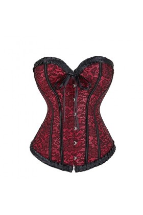 Rfmfkkg Body Shapewear Corselet Sexy Bustier Floral Dentelle Plissée Garniture Corset Top Avec, Rouge, S