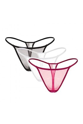 Culottes De sous-vêtements pour Femmes T-Back Sexy G-String Thongs See Through Panty Black+White+Red,S 