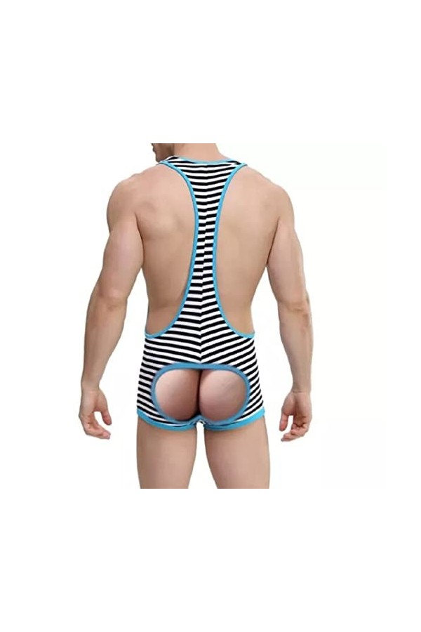 Benjie Costume de lutte érotique à rayures pour homme Taille M