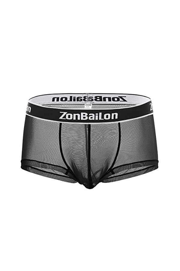 BIATWOWR Boxer Lettres pour homme See Through Mesh Sexy Short Leg Underpants Pantalon Sexy Underwear Trunks for Man M L XL 2X