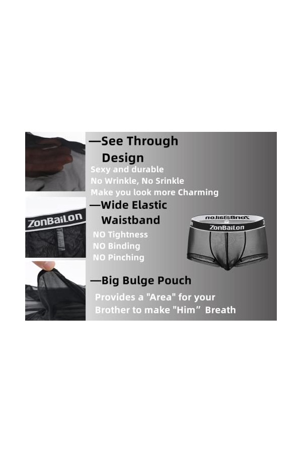 BIATWOWR Boxer Lettres pour homme See Through Mesh Sexy Short Leg Underpants Pantalon Sexy Underwear Trunks for Man M L XL 2X