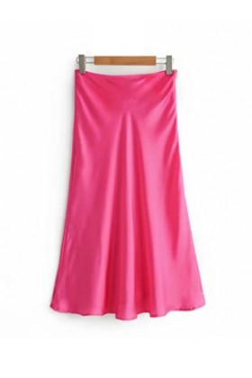 CAIAO Mesdames Minces Dames Rose Jupes Satin Jaunes Serre Les Filles de Crayon élégant Robes Lisses de fête-Pink,L
