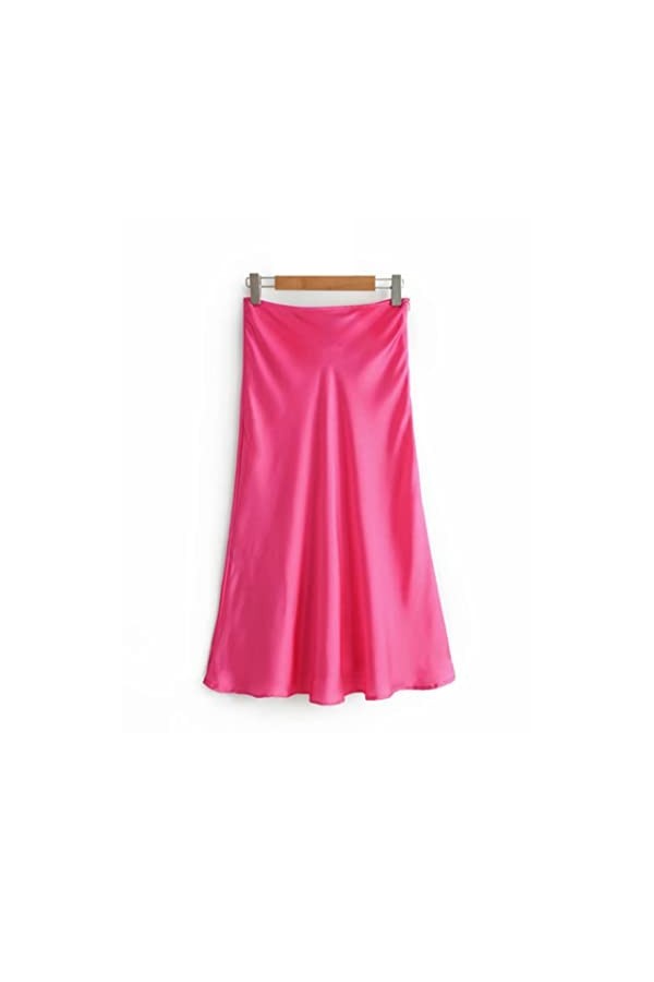 CAIAO Mesdames Minces Dames Rose Jupes Satin Jaunes Serre Les Filles de Crayon élégant Robes Lisses de fête-Pink,L
