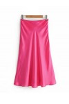 CAIAO Mesdames Minces Dames Rose Jupes Satin Jaunes Serre Les Filles de Crayon élégant Robes Lisses de fête-Pink,L