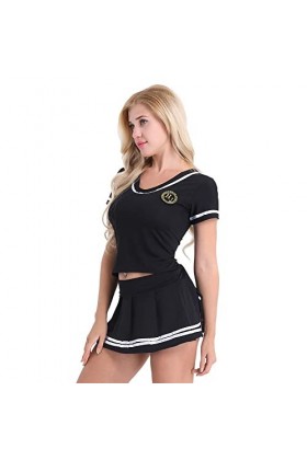 SDGTMYJSY Babydolls Lingerie sexy pour femme et fille Costume de pom-pom girl Haut avec mini jupe et string, Noir , M