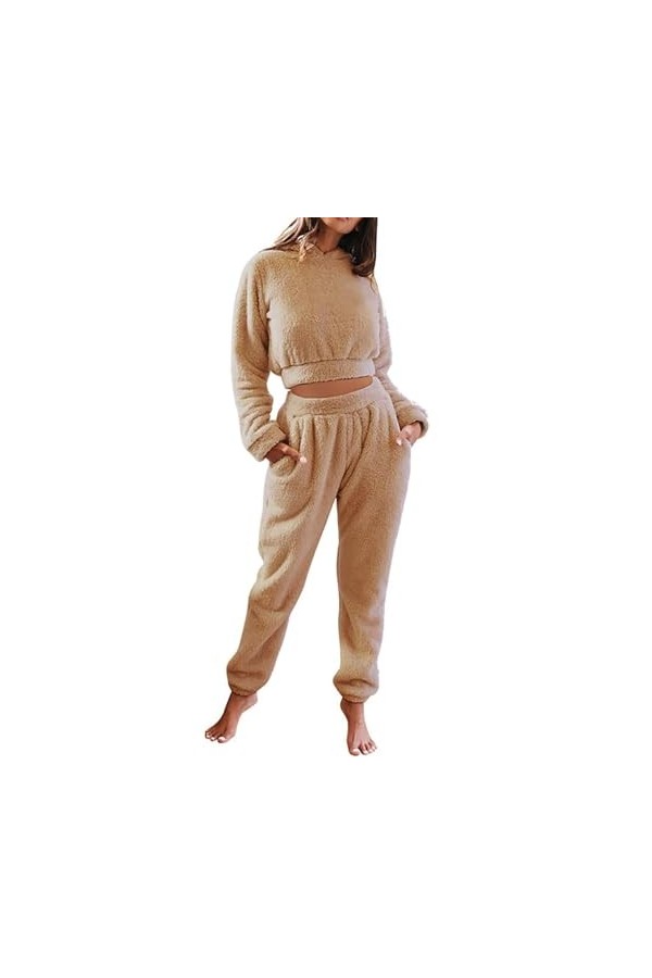 Pyjama côtelé pour femme, pantalon de pyjama à manches longues, costume dintérieur, peut être porté à lextérieur Haut de sp