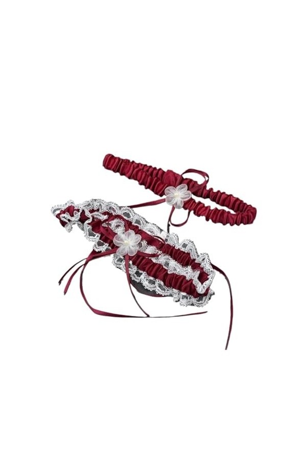 Jarretières de Lingerie Sexy for Femmes, Ceinture en Dentelle, Jarretelles de Mariage for Femmes Color : Wine Red, Size : On