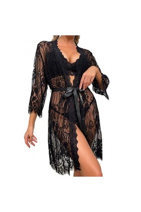 SUNMME Costume pour Femme en Dentelle Fine - Pyjama Sexy Transparent - Robe en Maille - Lingerie Sexy - Ensemble de Lingerie 