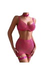 NoëlLingerie Sexy Fun Pure Maille réunie dans Un Ensemble de Quatre pièces, Rose Rouge, S