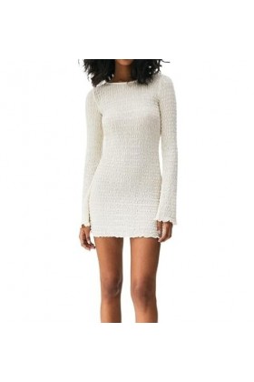 KWIXUK Robe de Plage Sexy à Dos Ouvert for Femmes Tenues de Vacances Licou Dos Nu à Manches Longues Mini Robes Color : White