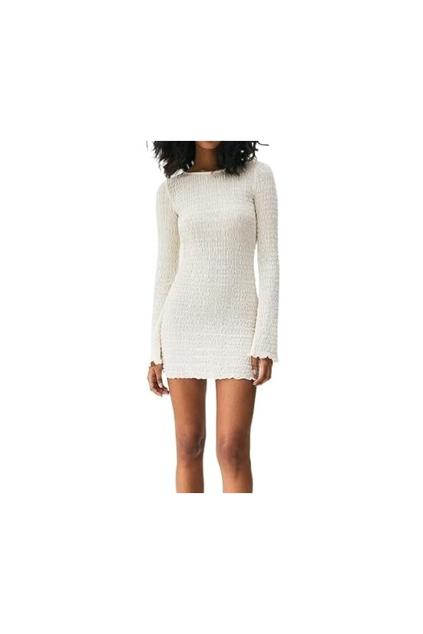 KWIXUK Robe de Plage Sexy à Dos Ouvert for Femmes Tenues de Vacances Licou Dos Nu à Manches Longues Mini Robes Color : White