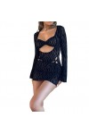 KWIXUK Robe Moulante Tenues de boîte de Nuit Sexy for Femmes Mini Robe à Manches Longues évasée découpée Color : Black, Size