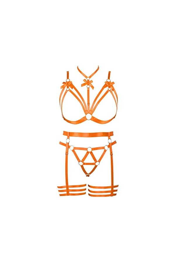 Femmes Body Lingerie Mode Plus Taille métal ajouré chaîne Punk Lingerie Garter Set Gothique Halloween Rave Party Costume Ros