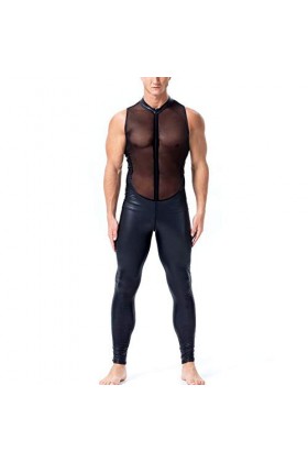 RHSH Combinaison En Cuir Pour Homme Avec Coutures En Maille Sur Le Devant Charol Club Nocturne Attrayant Pièce Combinaison Pa