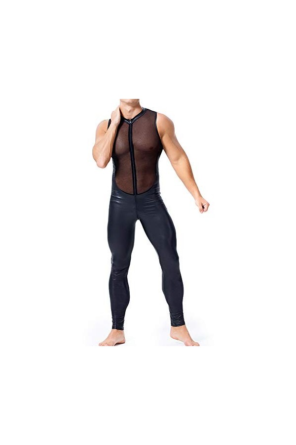 RHSH Combinaison En Cuir Pour Homme Avec Coutures En Maille Sur Le Devant Charol Club Nocturne Attrayant Pièce Combinaison Pa