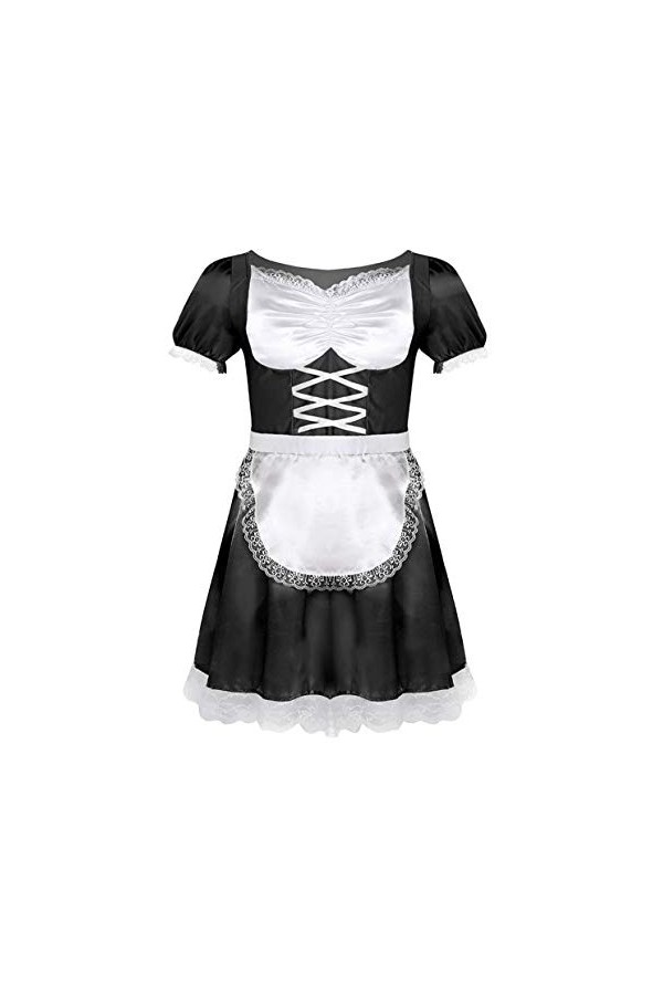 Uniforme de Femme de Chambre française en Satin à Froufrous pour Homme Crossdressing Lingerie Outfit Set Cosplay Costume Sis