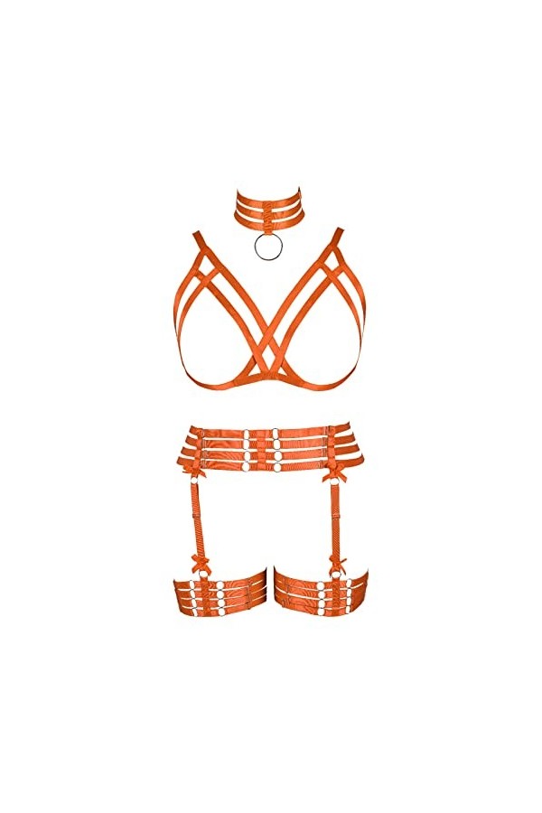 Halloween Porte-Jarretelles Gothique Plein Body Harnais de Corps Femme Soutien-Gorge Cage à Lingerie Ensemble Grande Taille F