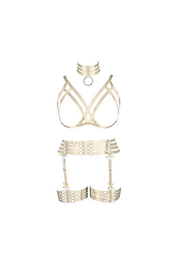 Halloween Porte-Jarretelles Gothique Plein Body Harnais de Corps Femme Soutien-Gorge Cage à Lingerie Ensemble Grande Taille F