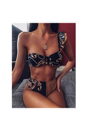 HANRUO Femmes Sexy Taille Haute Bikini Maillot de Bain Maillot de Bain Femme Bandeau Thong Bikini Ensemble Maillot de Bain C