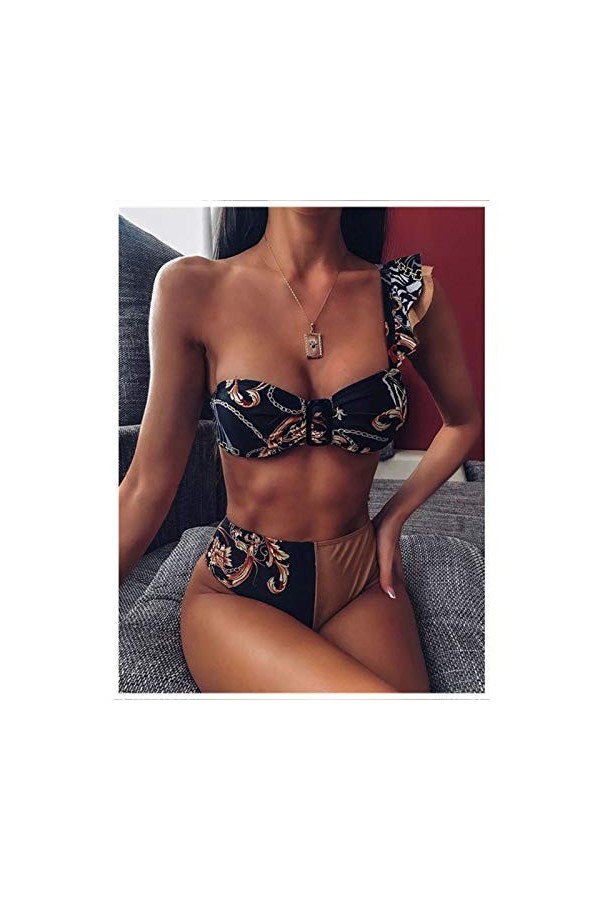 HANRUO Femmes Sexy Taille Haute Bikini Maillot de Bain Maillot de Bain Femme Bandeau Thong Bikini Ensemble Maillot de Bain C