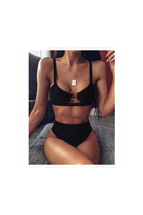 HANRUO Femmes Sexy Taille Haute Bikini Maillot de Bain Maillot de Bain Femme Bandeau Thong Bikini Ensemble Maillot de Bain C