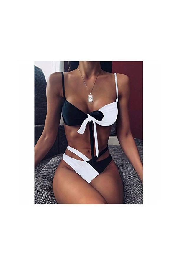 HANRUO Femmes Sexy Taille Haute Bikini Maillot de Bain Maillot de Bain Femme Bandeau Thong Bikini Ensemble Maillot de Bain C