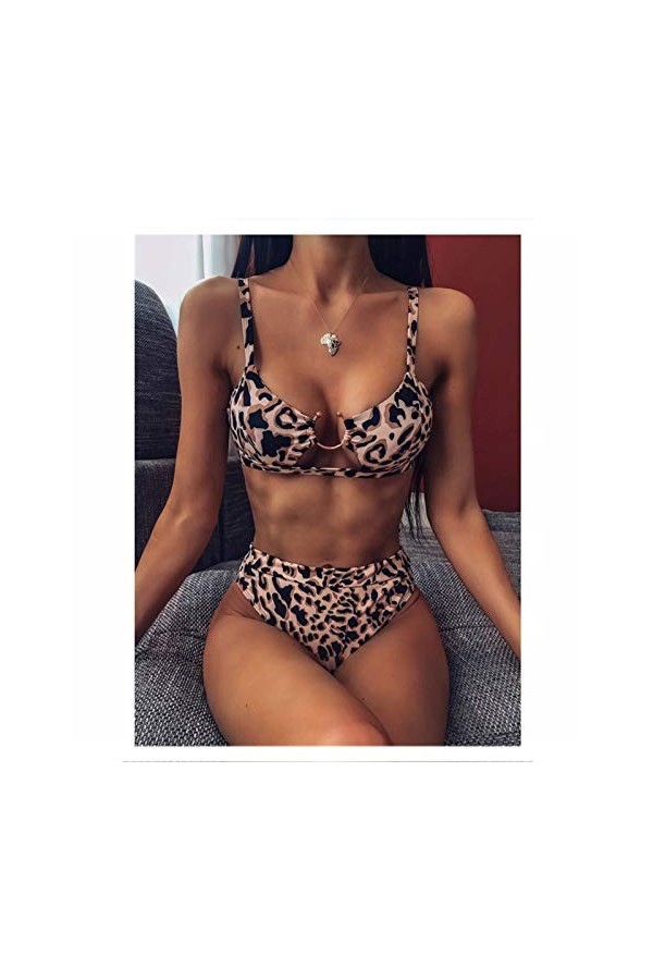 HANRUO Femmes Sexy Taille Haute Bikini Maillot de Bain Maillot de Bain Femme Bandeau Thong Bikini Ensemble Maillot de Bain C