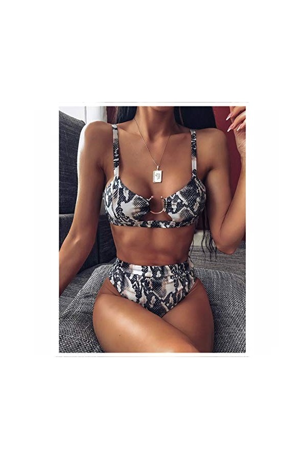 HANRUO Femmes Sexy Taille Haute Bikini Maillot de Bain Maillot de Bain Femme Bandeau Thong Bikini Ensemble Maillot de Bain C