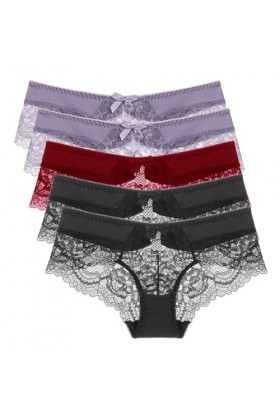 Necalisi Culotte Femme Lot de 5 Multicolore-4 Culotte Femme Coton Dentelle Stretch Slips Taille Haute Ventre Plat sous-vêteme