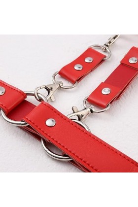 1PC Jarretière Femme Mode Rivet Anneau de Cheville Rock Bar Punk Gothique Coeur Cuir PU Jarretière Extensible Rouge 